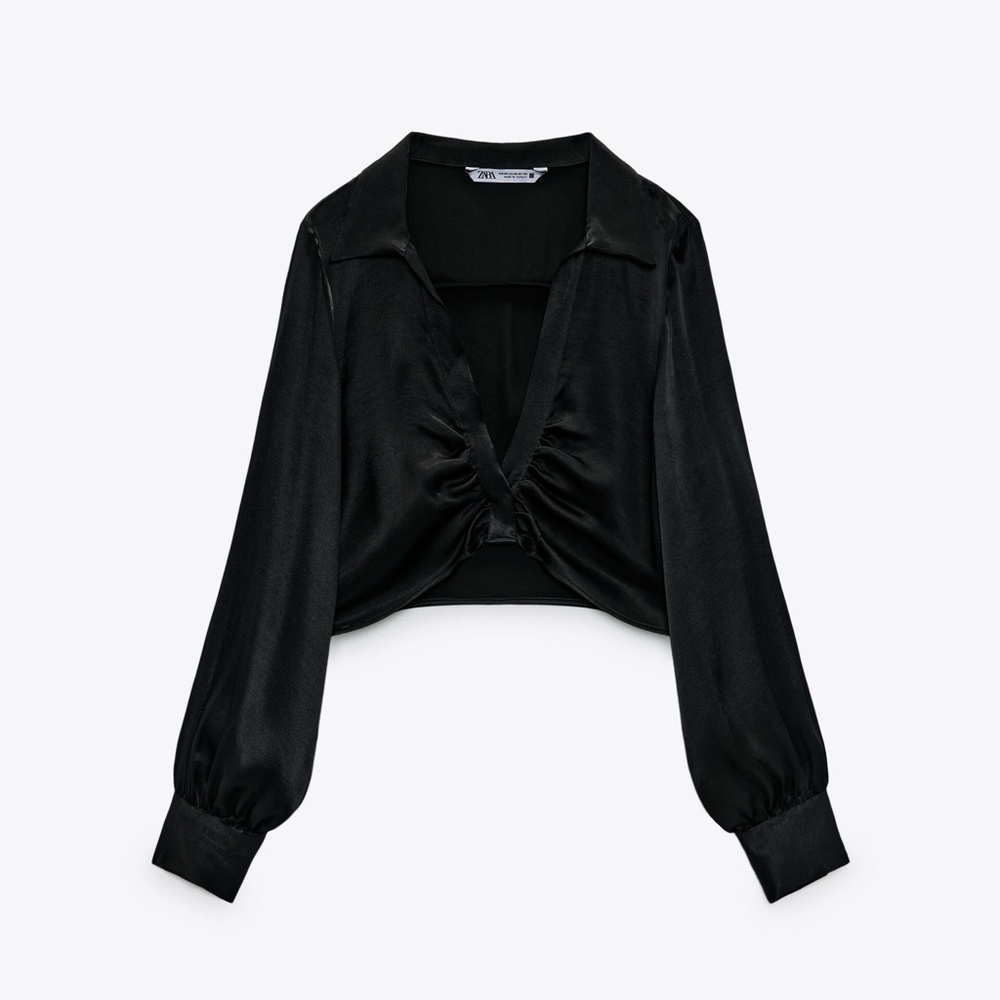 Zara Satin Effect Ruched Cropped Blouse
